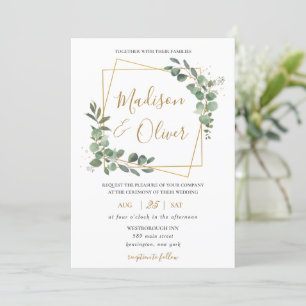 Chic Eukalyptus Greenery Gold Geometric Wedding Einladung