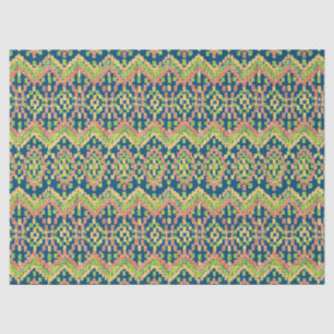 Chic Exotic Ethnic Ikat-Muster auf blau Seidenpapier