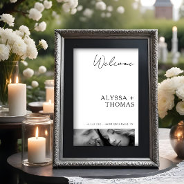 Chic Extra Minimalist Black & White Photo Wedding Poster