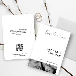 Chic Extra Minimalist Black & White Photo Wedding Save The Date
