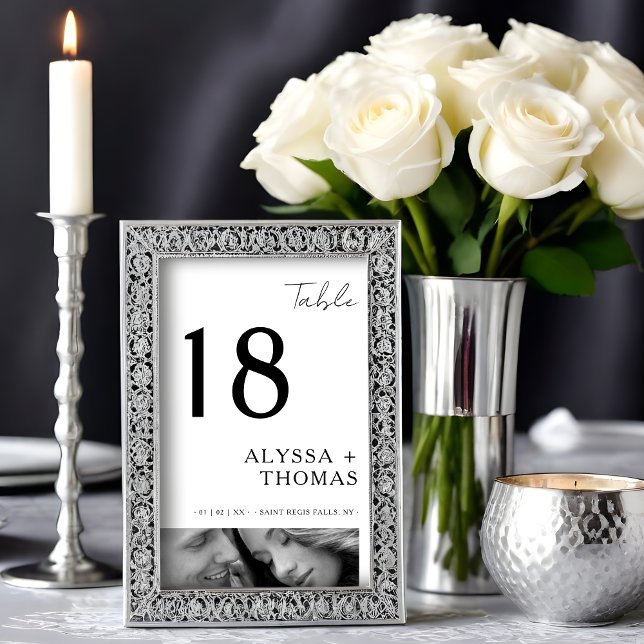 Chic Extra Minimalist Black & White Photo Wedding  Tischnummer (Chic Extra Minimalist Black & White Photo Wedding Table Number. )
