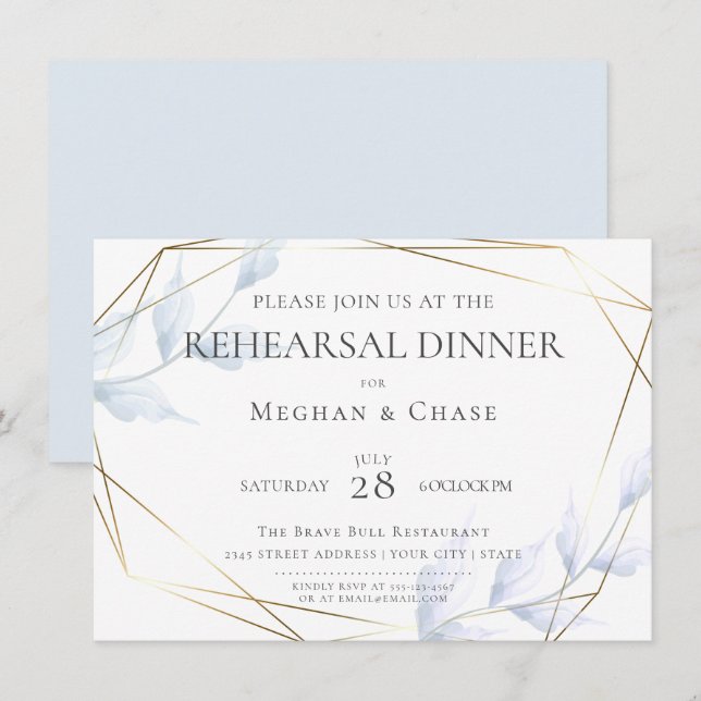 Chic Faded Lilac und Dusty Blue Foliage Einladung (Vorne/Hinten)