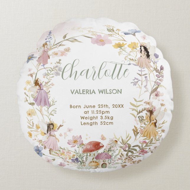 Chic Fairies Wildblume Meadow Rundes Kissen (Vorderseite)
