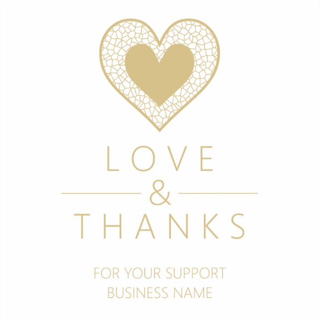 Chic Fake Gold Black Heart Lace Effect Love Thanks Aufkleber (Vorderseite)