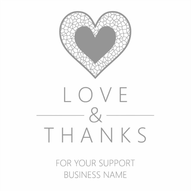 Chic Fake Grey Heart Lace Effect Thanks Supporting Aufkleber (Vorderseite)