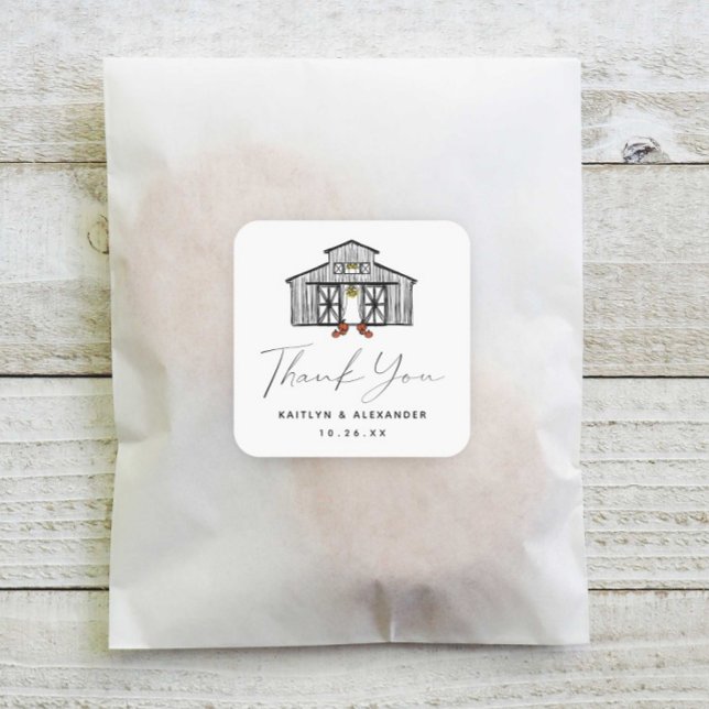 Chic Fall Barn Danke Hochzeit Quadratischer Aufkleber (Von Creator hochgeladen)