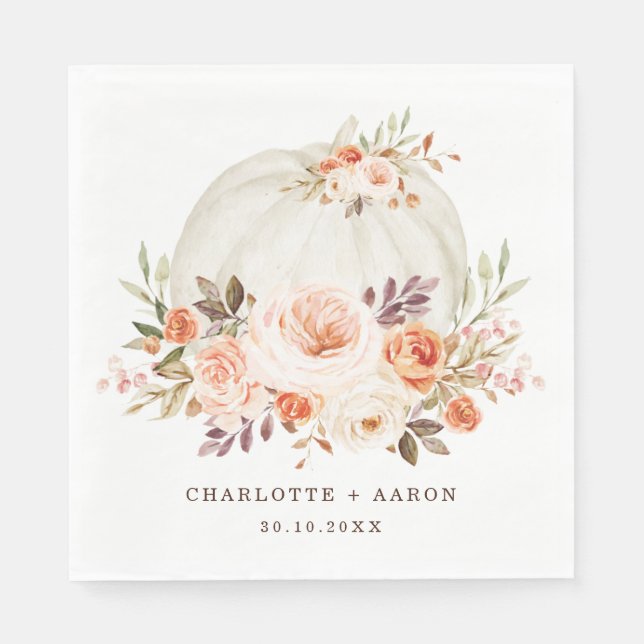 Chic Fall Blume White Pumpkin Wedding Serviette (Vorderseite)