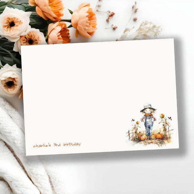 Chic Fall Pumpkin Scarecrow Harvest Kindergeburtst Mitteilungskarte (Von Creator hochgeladen)
