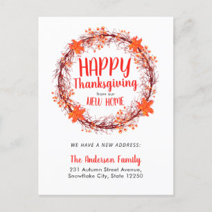 Chic Fall Wreath Happy Thanksgiving Holiday Moving Ankündigungspostkarte