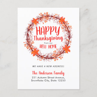 Chic Fall Wreath Happy Thanksgiving Holiday Moving Ankündigungspostkarte