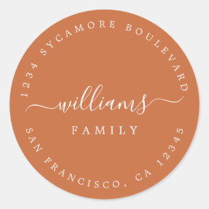 Chic Familienname Burnt Orange Rücksendeadresse Runder Aufkleber