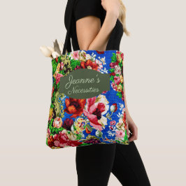 Chic farbenfrohe antike Blumenpracht Grün Name Tasche