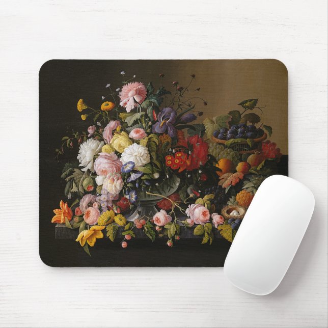 Chic farbenfrohe barocke Blume Stillleben Gemälde Mousepad (Mit Mouse)