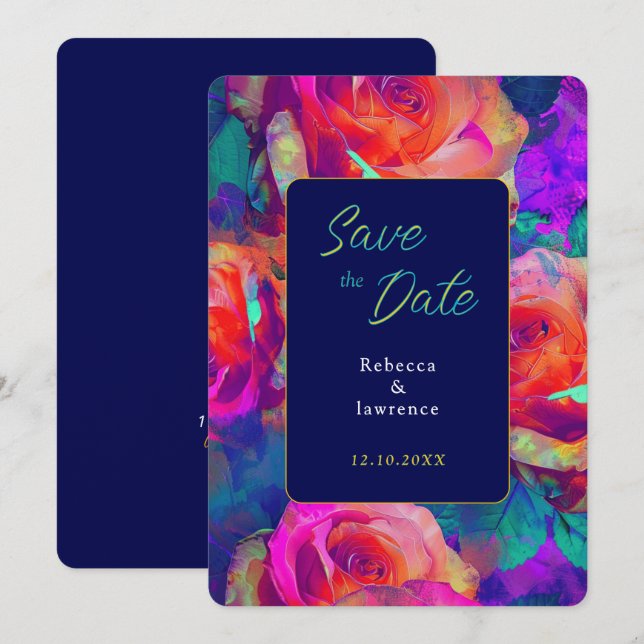 Chic farbenfrohe helle Blume Hochzeit Save The Date (Vorne/Hinten)