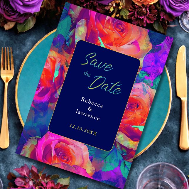 Chic farbenfrohe helle Blume Hochzeit Save The Date (Von Creator hochgeladen)