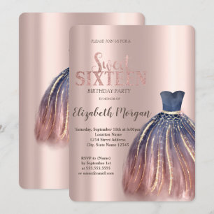 Chic farbenfrohe Kleidung, Rose Gold Sweet 16 Einladung