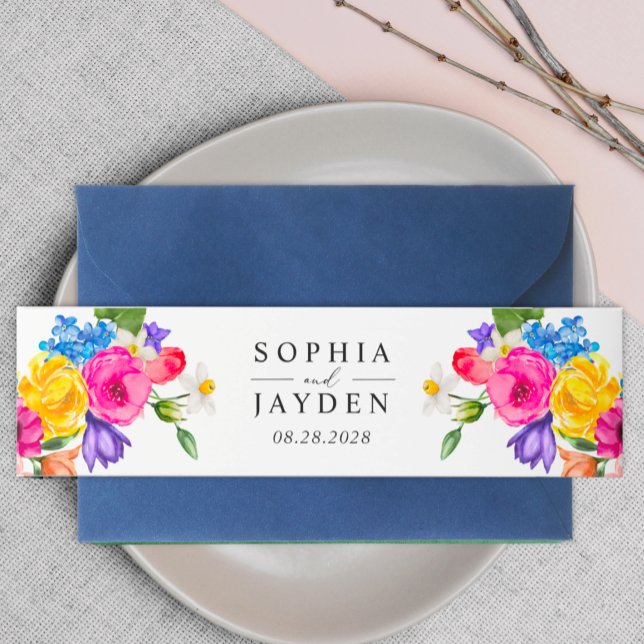 Chic farbenfrohe, lebendige Wildblumen Hochzeit Einladungsbanderole (Von Creator hochgeladen)