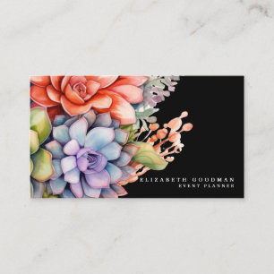 Chic farbenfrohe Succules Black Business Cards Visitenkarte
