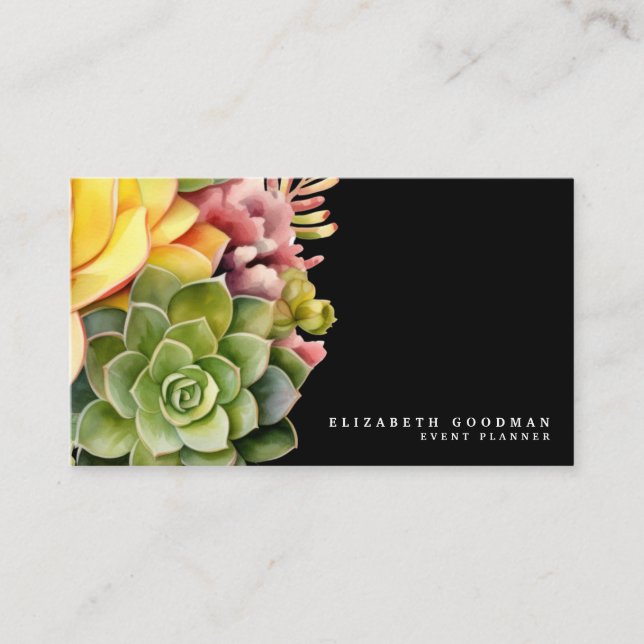Chic farbenfrohe Succules Black Business Cards Visitenkarte (Vorderseite)