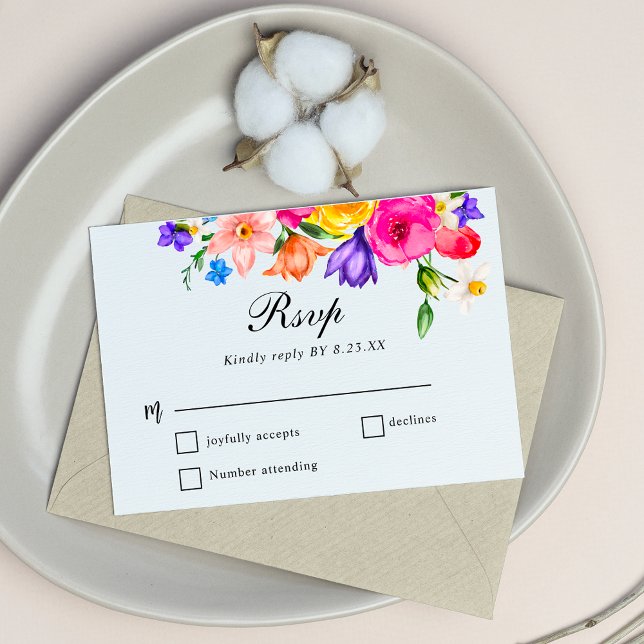 Chic farbenfrohe Wildblumen Hochzeit RSVP-Karte RSVP Karte (Von Creator hochgeladen)