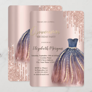 Chic farbiges Kleid, Rose Gold Tropfen Quinceanera Einladung