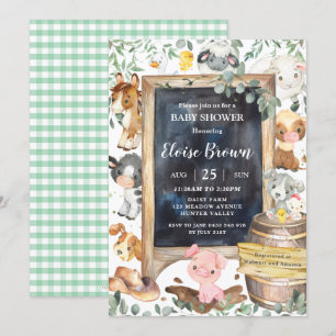 Chic Farm Animals Barnyard Greenery Baby Shower Einladung