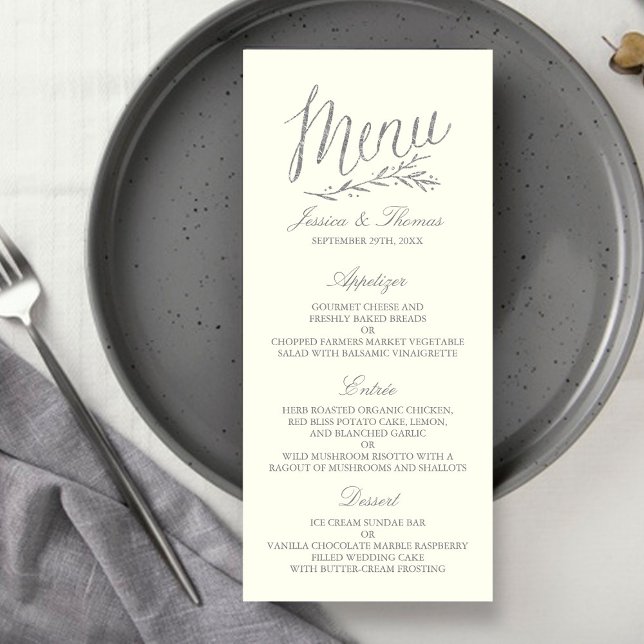 Chic Faux Argent Mariage Menu Modèle - Ivory (Créateur téléchargé)