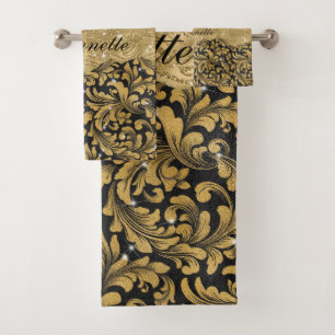 Chic Faux Floral Monogramme Or Noir