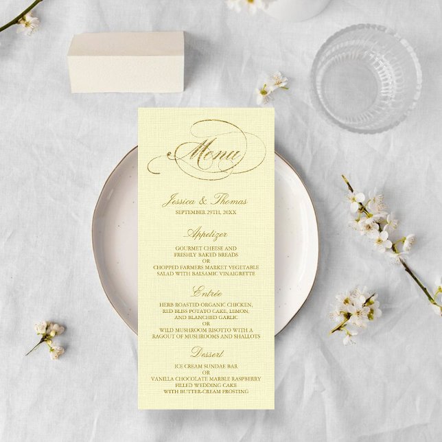 Chic Faux Gold Foil Mariage Menu Modèle - Ivory (Créateur téléchargé)