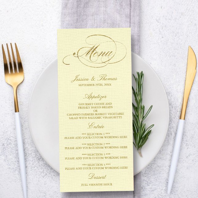 Chic Faux Gold Foil Mariage Menu Modèle - Ivory (Créateur téléchargé)