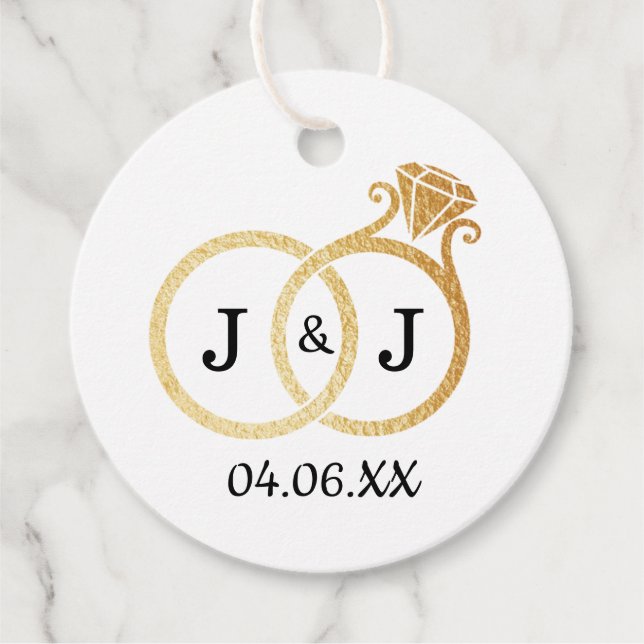 Chic Faux Gold Foil Monogram Wedding Rings Geschenkanhänger (Vorderseite)