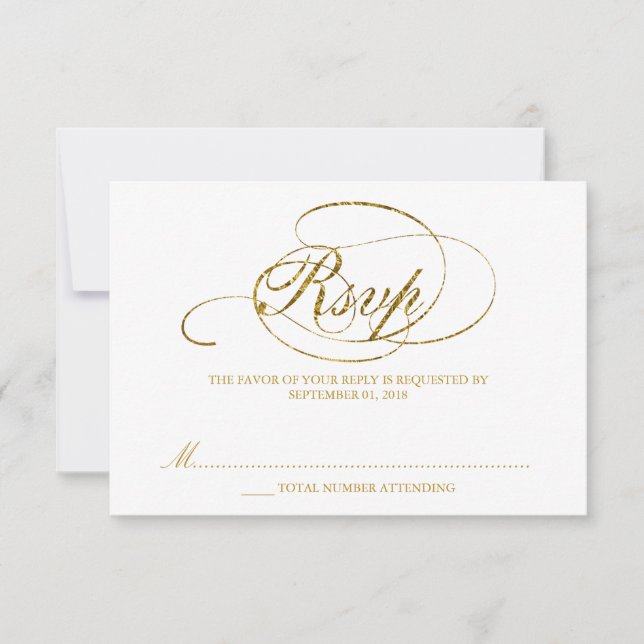 Chic Faux Gold Foil Wedding Modèle RSVP (Devant)