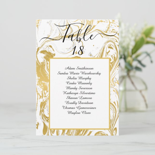 Chic Faux Gold Marble Numéro de table Seigneurie (Debout devant)
