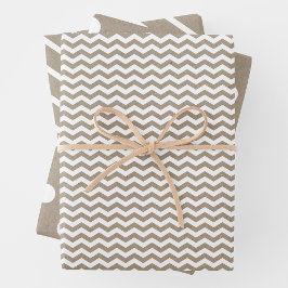 Chic Faux Kraft Paper w/ Fun White Multi-Patterns Geschenkpapier Set
