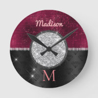 Chic faux Silver Glitter Burgundy Black monogram