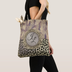 Chic Feathers mit Leopard Print Monogram Tasche