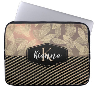 Chic Feathers with Glittery Stripes Monogram Laptopschutzhülle