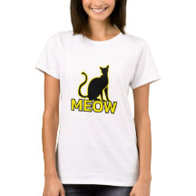 Chic Feline Charm - "MEOW" Cat Silhouette T - Shir