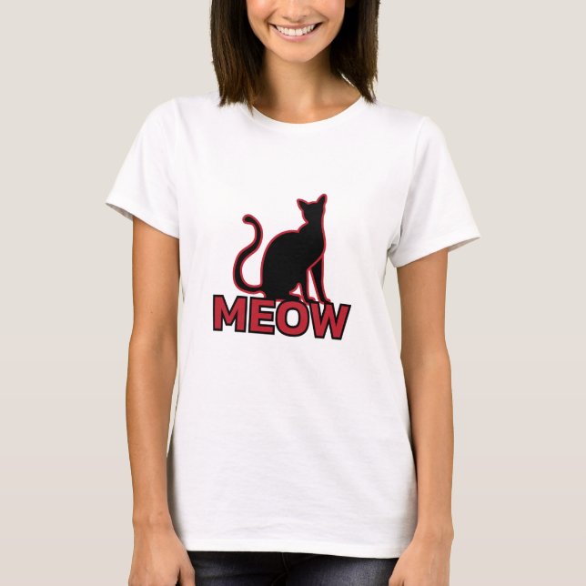 Chic Feline Charm - Red "MEOW" Cat Silhouette T-Shirt (Vorderseite)