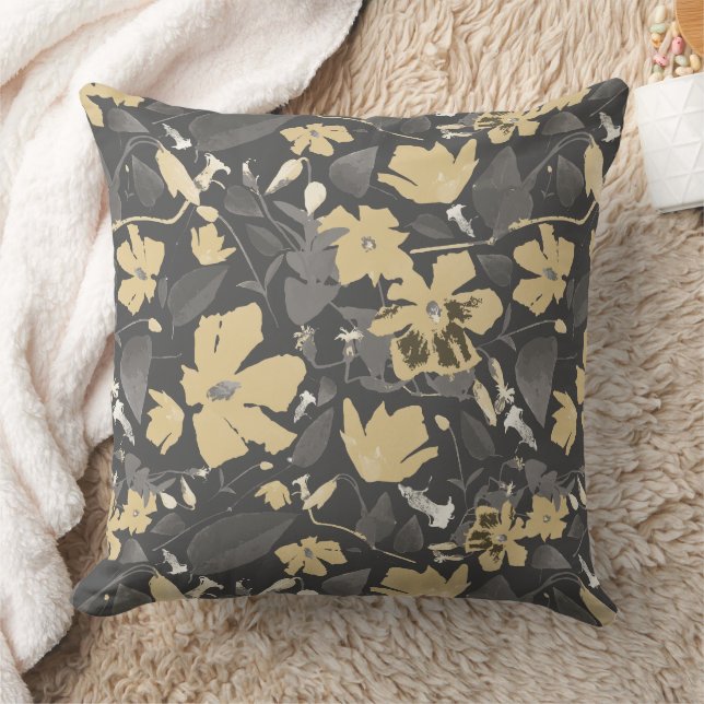 Chic Feminine Gold Grau florales Muster Kissen (Decke)
