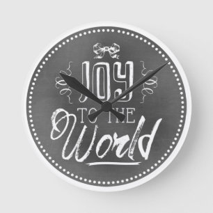 Chic Festive Chalkboard Joy to World Runde Wanduhr