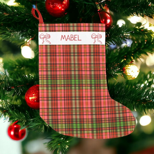 Chic Festive Red Green Kariert Weihnachtsmuster Kleiner Weihnachtsstrumpf (Chic Festive Red Green Plaid Christmas Pattern Small Christmas Stocking)