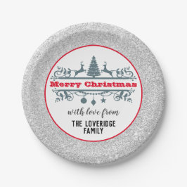 Chic & Festive Rot Frohe Weihnachten Silberner Gli Pappteller