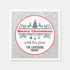 Chic & Festive Rot Frohe Weihnachten Silberner Gli Serviette