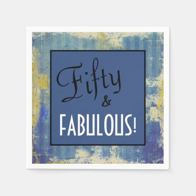 Chic Fifty & FABULOUS! Birthday Party Blue Denim Serviette (Vorderseite)