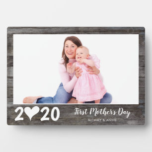 Chic First Mother's Day Heart Wood Keepake Foto Fotoplatte