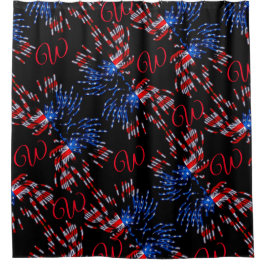 Chic Flag Fireworks Red Monogram Showvorhang Duschvorhang
