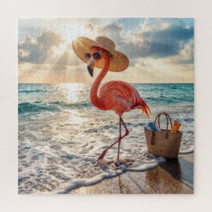 Chic Flamingo mit Sonnenhut und Sonnenbrille