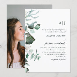 Chic Floral and Greenery Monogram Foto Wedding in Einladung