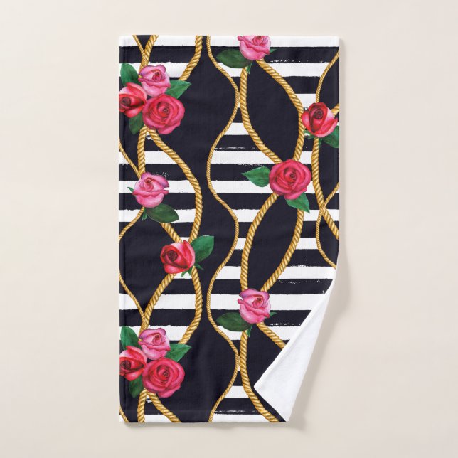 Chic Floral and Rope Pattern with Bold Stripes (Serviette à main)